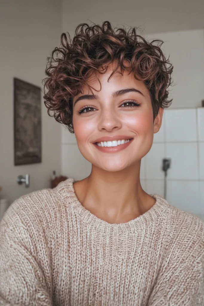 10 Trendy Pixie Hairstyles for Women Over 40 8 8. Curly Pixie with Auburn Accents 1