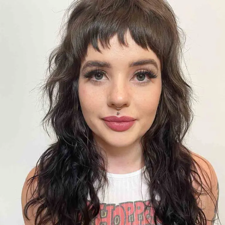 10 Classy Shaggy Wolf Cuts With Bangs 8 8. Shag Mullet Wolf Cut With Asymmetric Micro Bangs 1