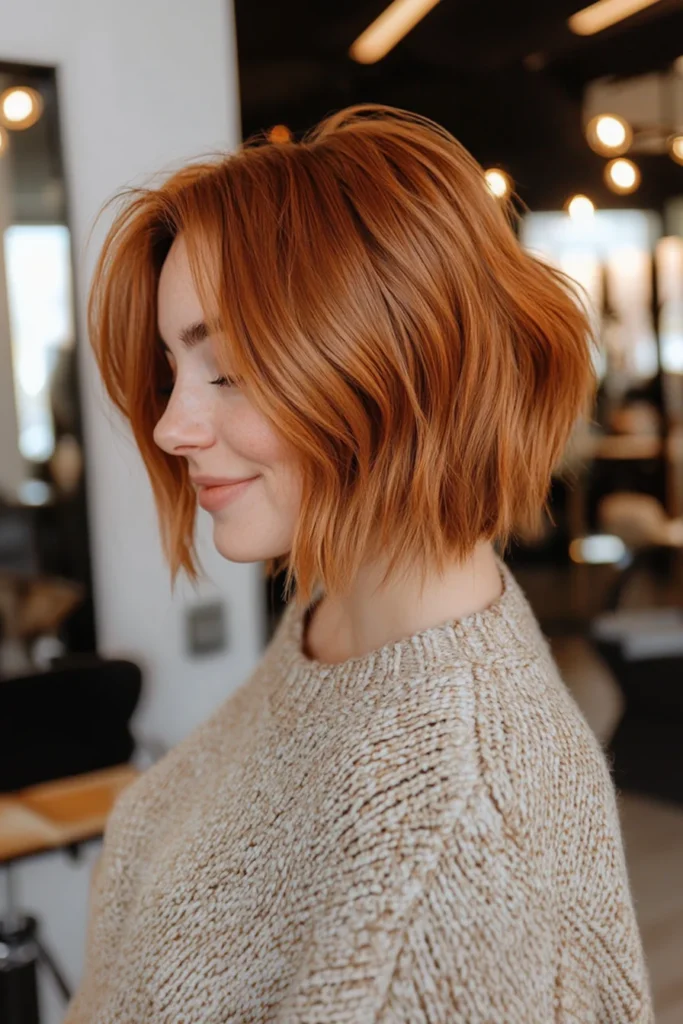 10 Stylish Bob Hairstyles for Thin Hair 8 8. Tapered Bob with Soft Copper Balayage 1