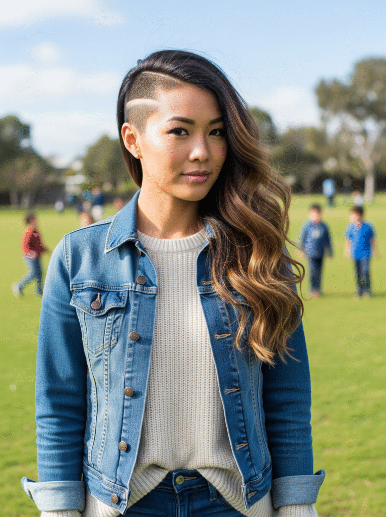 Undercut with Long Hair for Women: 23 Edgy and Elegant Hairstyle Ideas 1 Asymmetrical Undercut with Loose Waves 1