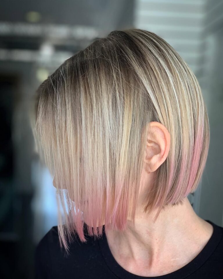 12 Fancy Dip-Dye Hair Color Ideas 5 Blonde Razor Bob With Pastel Pink Tips 768x960 2