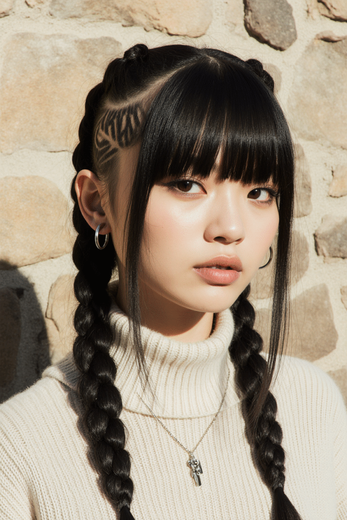 18 Shaved Sides with Ponytail for Black Women 6 Geometric Shaved Designs with Dual Braids
