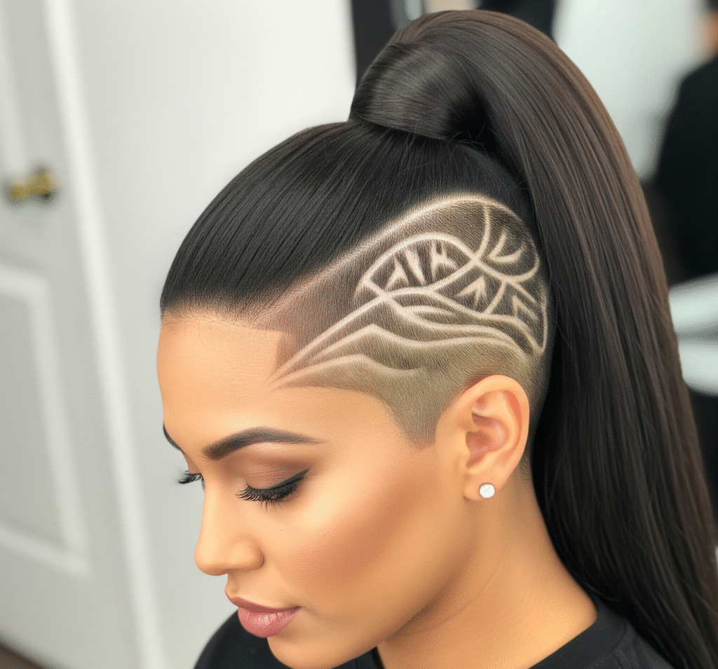 18 Shaved Sides with Ponytail for Black Women 16 High Ponytail with full one side Shaved Patterns cute women
