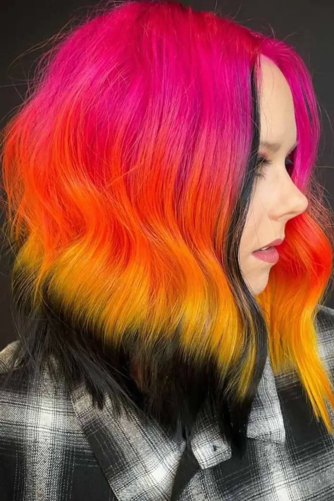 12 Bold Hair Dye Ideas for Women 7 Inverted Bob With Neon Rainbow Colours With Black Ends 1