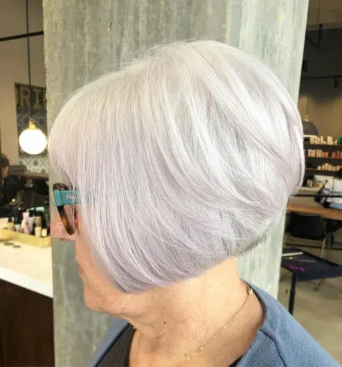 10 Best Hairstyles for Women Over 70 4 Jaw Length Silver Stacked Bob 1