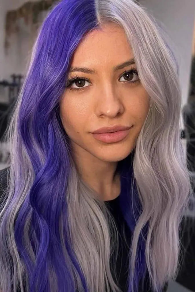 12 Vibrant Hairstyle Ideas for Purple Hair 10 Lilac Lavender and Grey Gemini Hair
