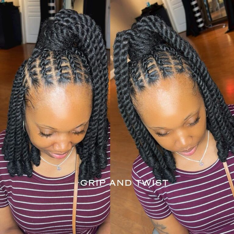 10 Locs Braids Ideas for Women 3 Locs Ponytail with Wrapped Braids 768x768 1