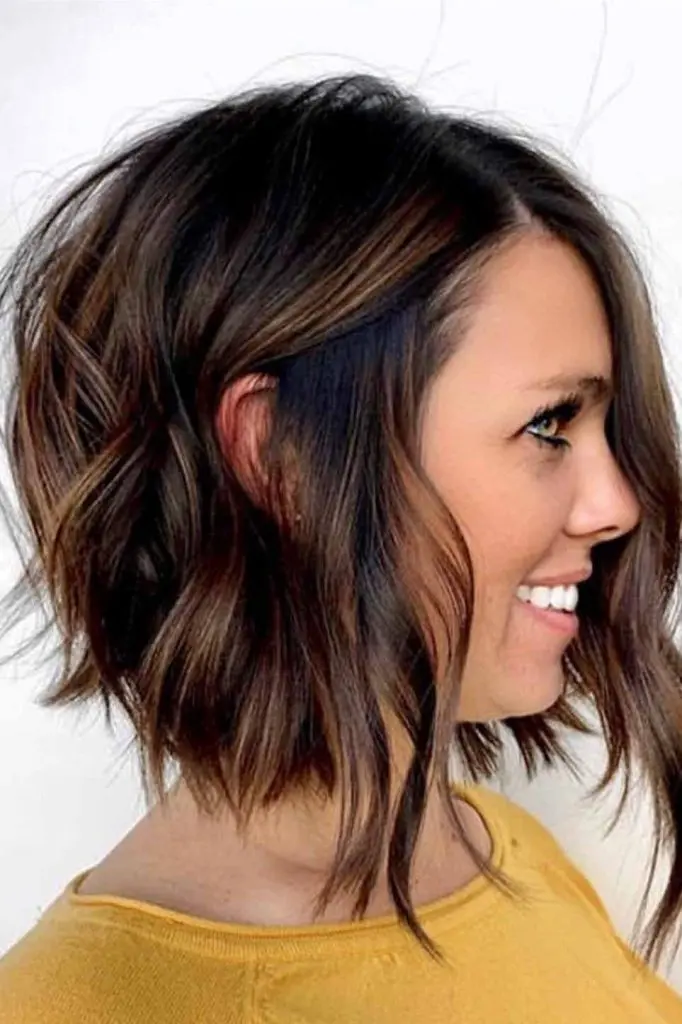 11 Fashionable Long Angled Bob Cuts 1 Long Angled Wavy Bob with Brown Highlights