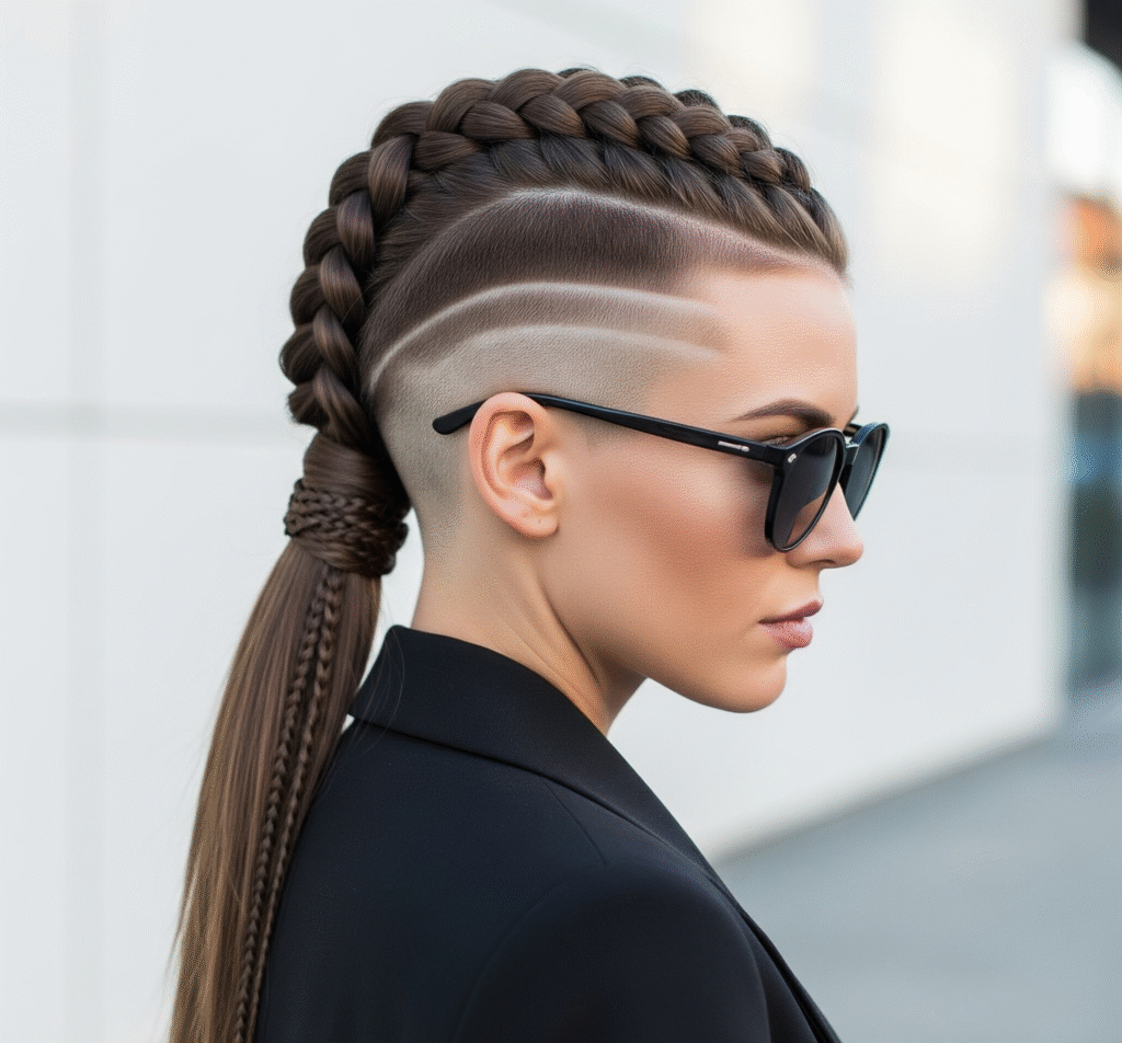 18 Shaved Sides with Ponytail for Black Women 15 Low Braided Ponytail with Sleek Shaved Sides