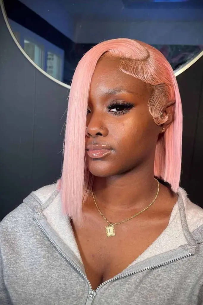 12 Elegant Short Bob Ideas for Black Women 3 Pink Side Swept Asymmetrical Bob