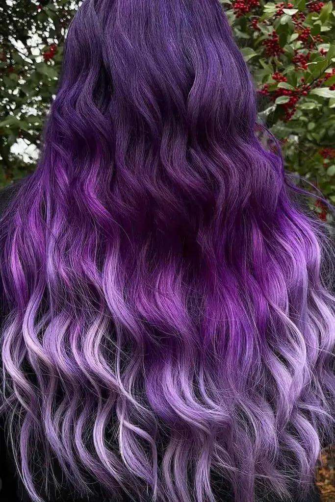 12 Vibrant Hairstyle Ideas for Purple Hair 7 Purple Ombre Long Wavy Hair