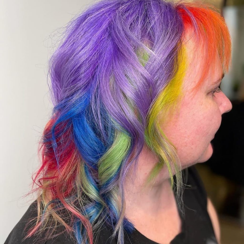27 Best Wolf Cut Hairstyles for Women for All Hair Types, Lengths and Colors! 7 Rainbow Wolf Cut hair by tonii 1024x1024 1