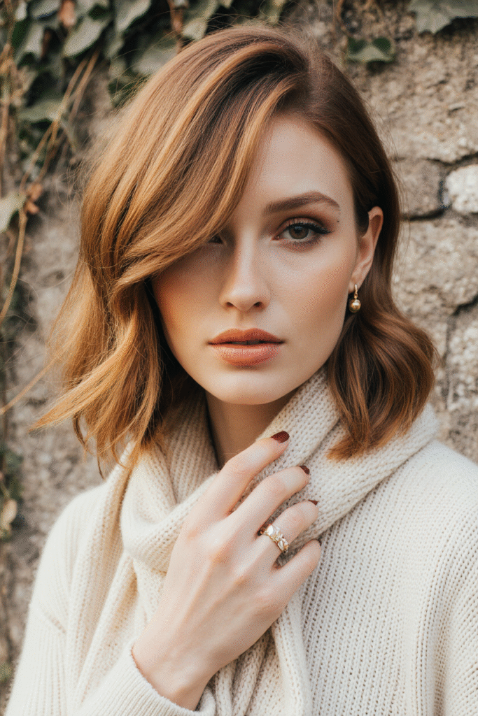 17 Bangs Covering One Eye Hairstyle Ideas 9 Red and Blonde Layered Bob