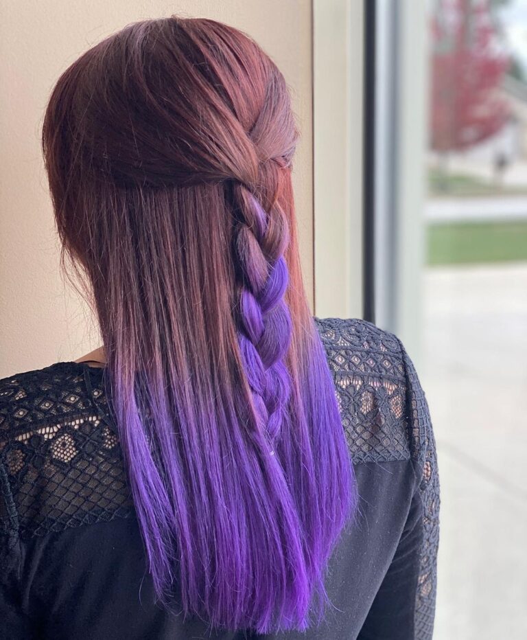 12 Fancy Dip-Dye Hair Color Ideas 10 Red and Purple Dip Dye Long Hairstyle 768x932 2