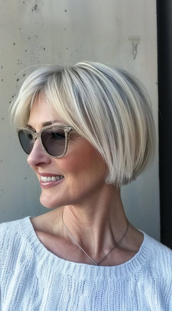 28 Short Hairstyles for Thin Hair: Stunning Ideas to Boost Volume and Style 28 Sleek Classic Bob with Cool Blonde Highlights