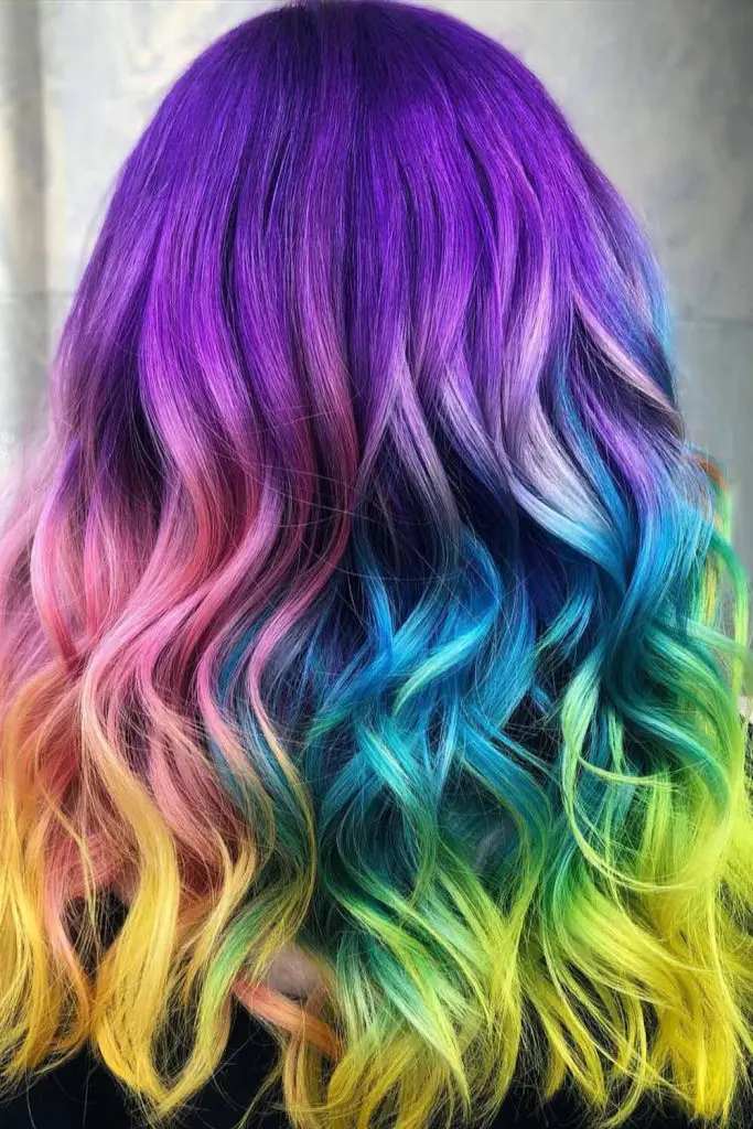 12 Bold Hair Dye Ideas for Women 12 Split Rainbow Ombre 1
