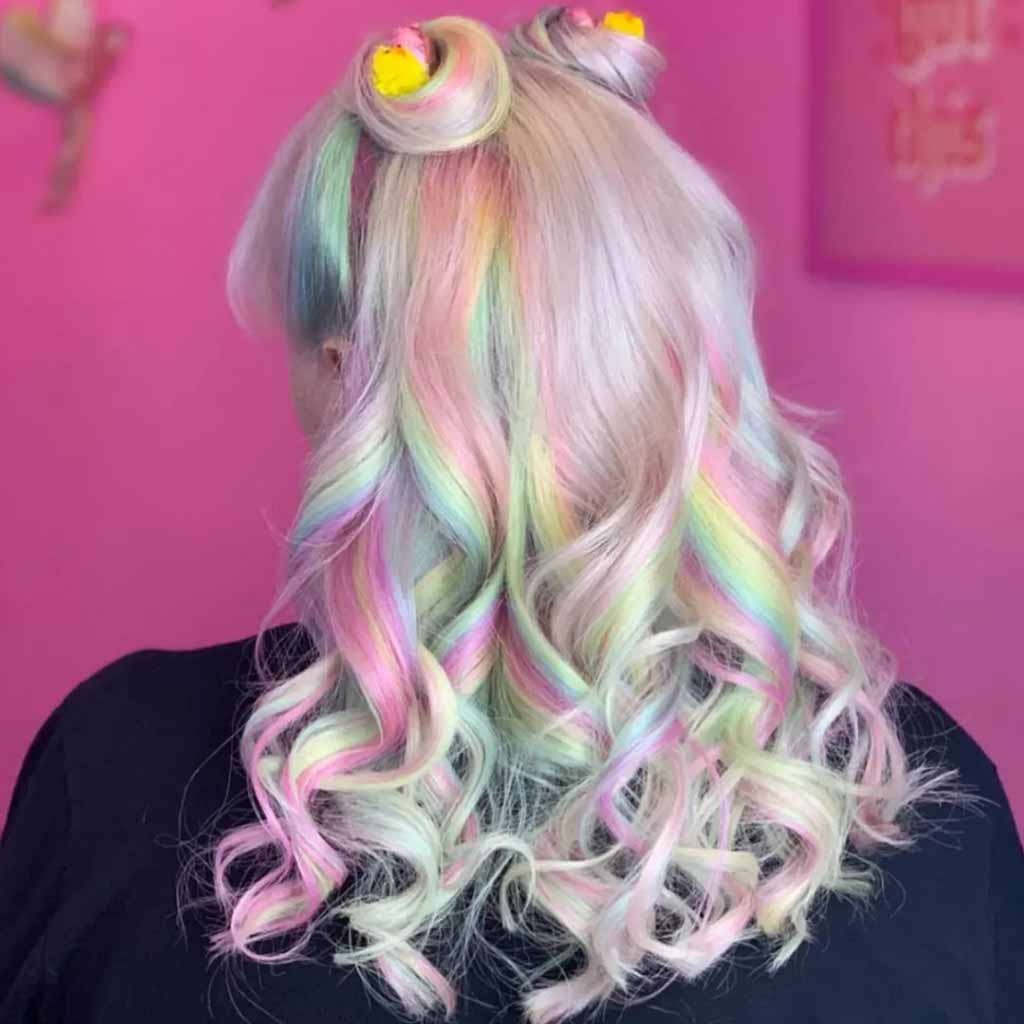 15 Beautiful Festive Easter Hairstyles! 6 Curly Pastel Color Hair With Mini Space Buns