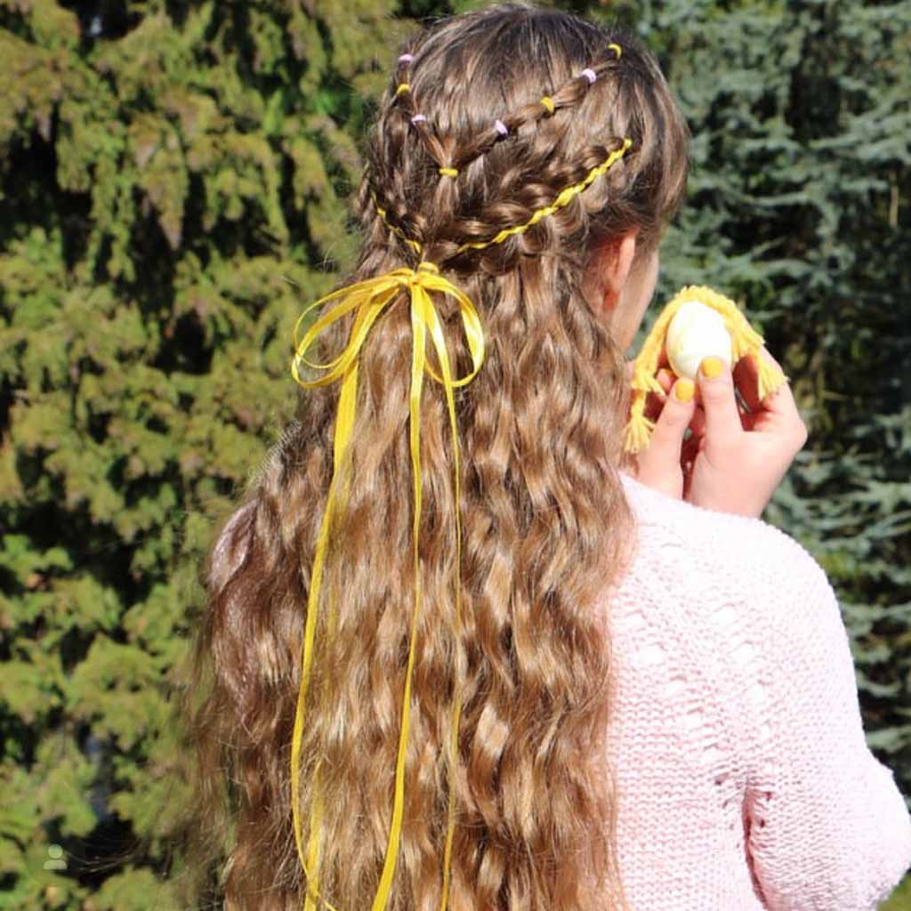 15 Beautiful Festive Easter Hairstyles! 7 Elastic Waterfall With Two 5-Strand Ribbon Lace Braids