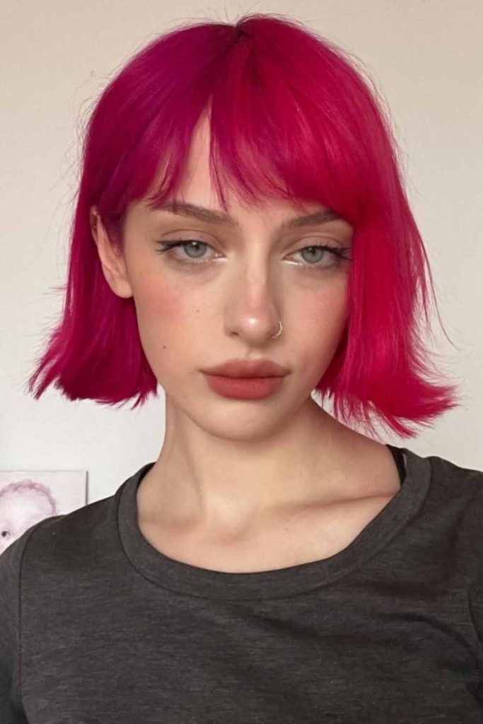 10 Summer Hair Color Ideas 6 Magenta Pink Bob Cut With Bangs