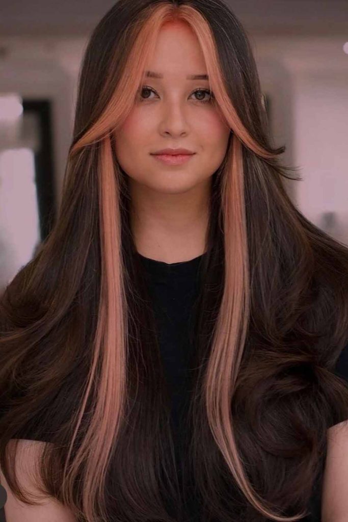 10 Summer Hair Color Ideas 7 Pastel Peach Money Piece on Long Brown Hair