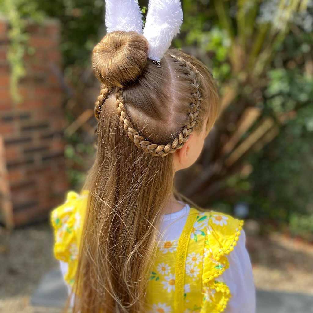 15 Beautiful Festive Easter Hairstyles! 11 High Tiny Bun With Looping French Braids