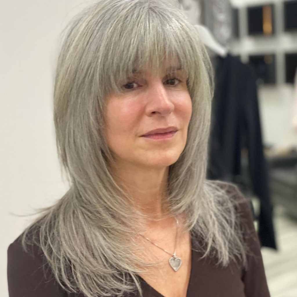 20 Classic Gypsy Shag Hairstyles! 13 Long Textured Grey Gypsy Shag Cut With Blunt Bangs