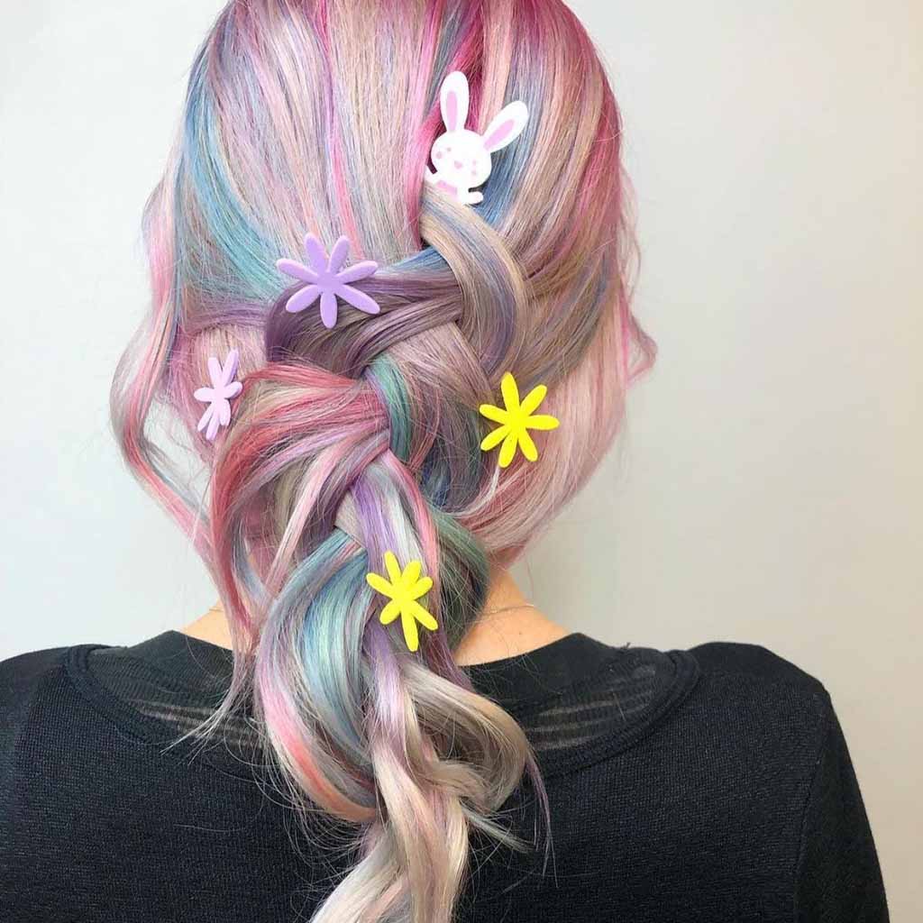 15 Beautiful Festive Easter Hairstyles! 16 Pastel Hair Tied in a Messy Dutch Braid