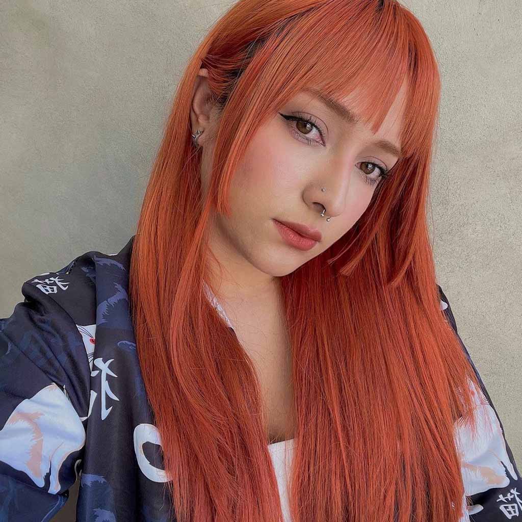 15 Stylish Hime Haircut Ideas! 2 Hime Cut on Long Orange Hair With Bangs