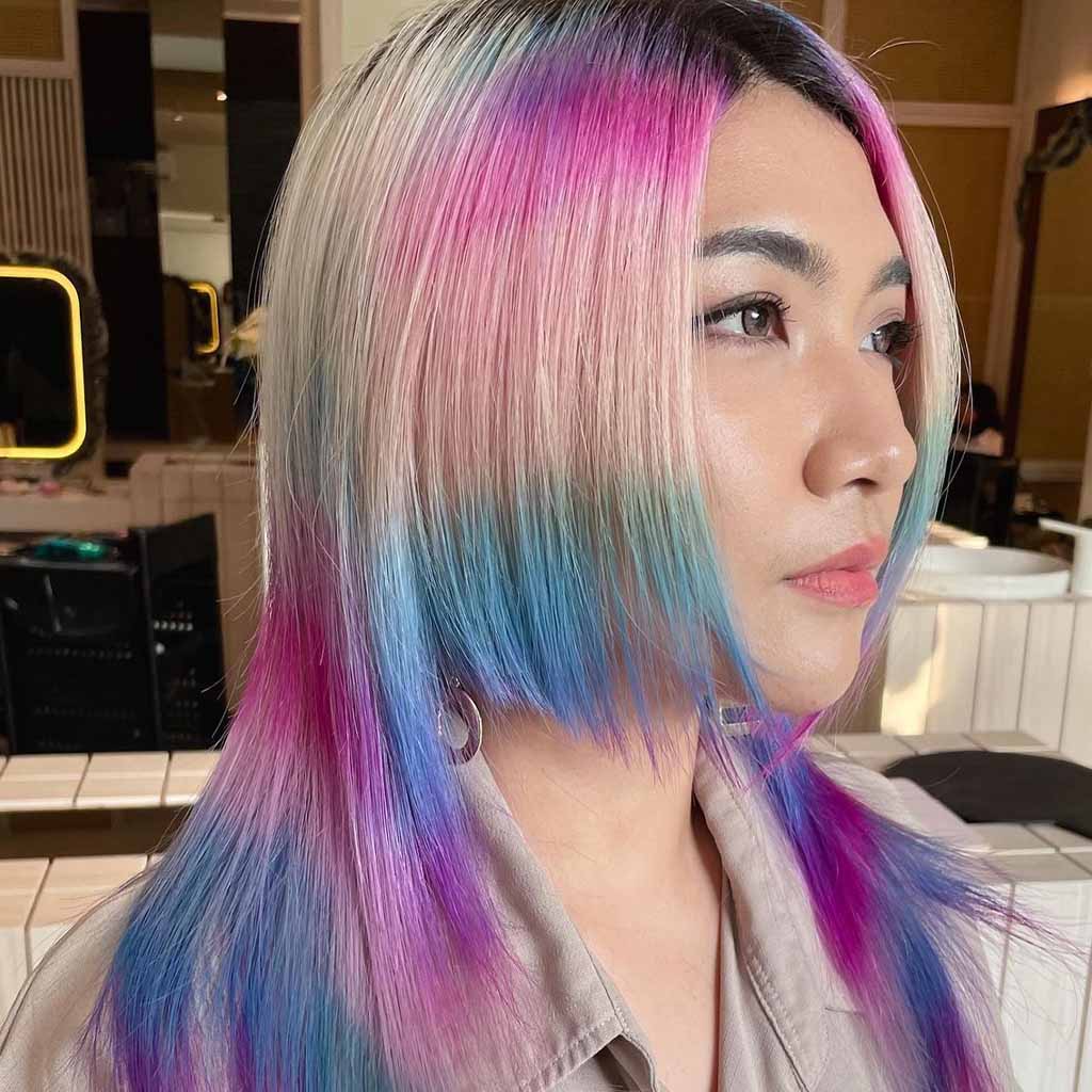15 Stylish Hime Haircut Ideas! 3 Unicorn Color Hime Cut on Ash Blonde Base