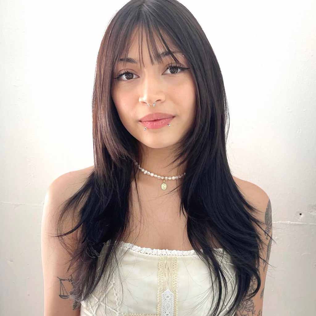 Extended Wispy Bangs With Long Layered Hair