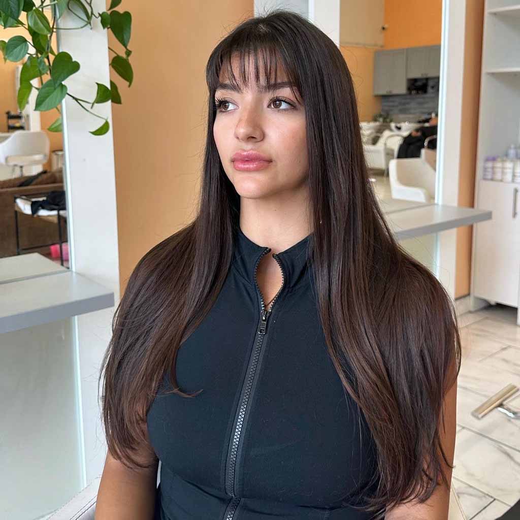 Wispy Bangs With Long Face Framing and Long Layers