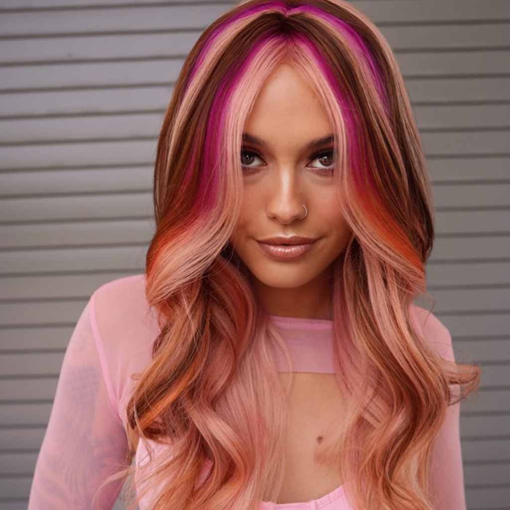 20 Stylish Hairstyles With Chunky Highlights! 9 Brown and Pink Color Blocking on Blonde Hair