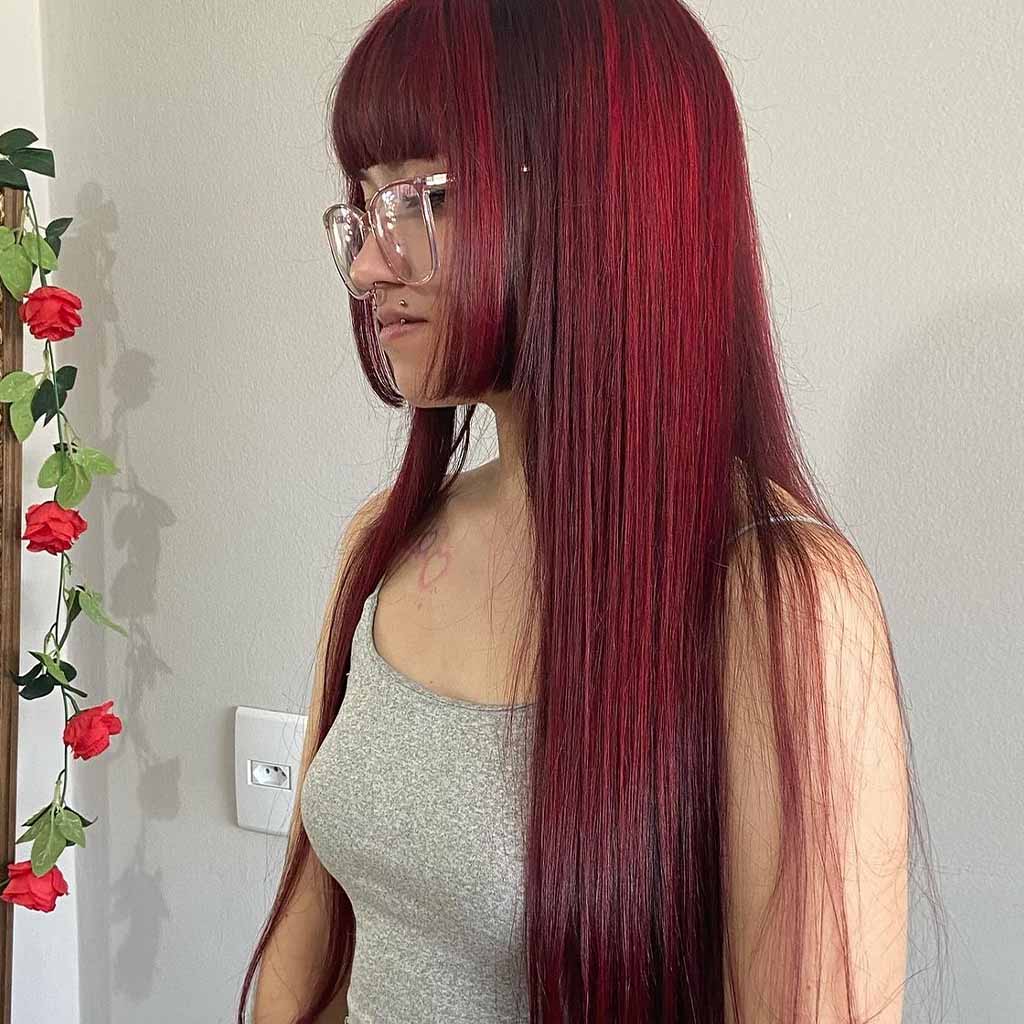 15 Stylish Hime Haircut Ideas! 11 Long Straight Red and Brown Hime Cut