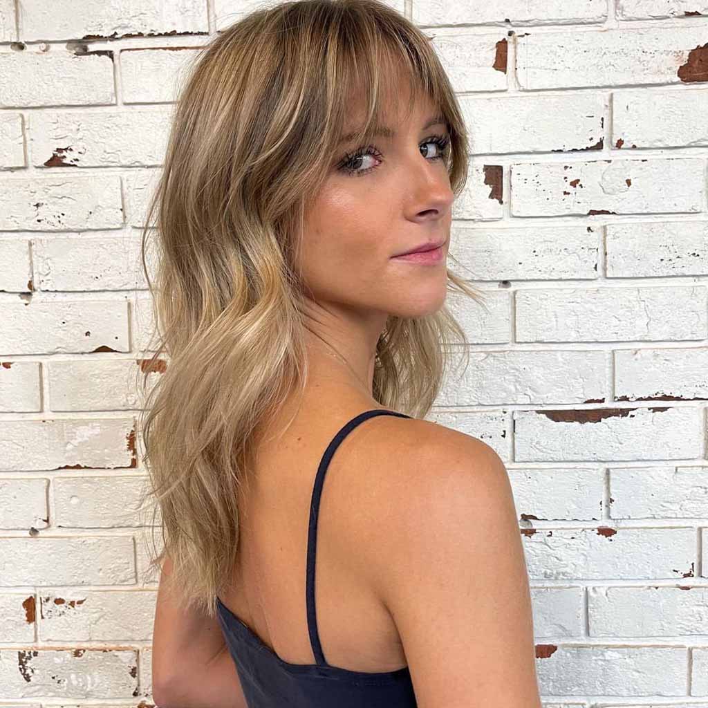 Wispy Curtain Bangs on Blonde Balayage Hair