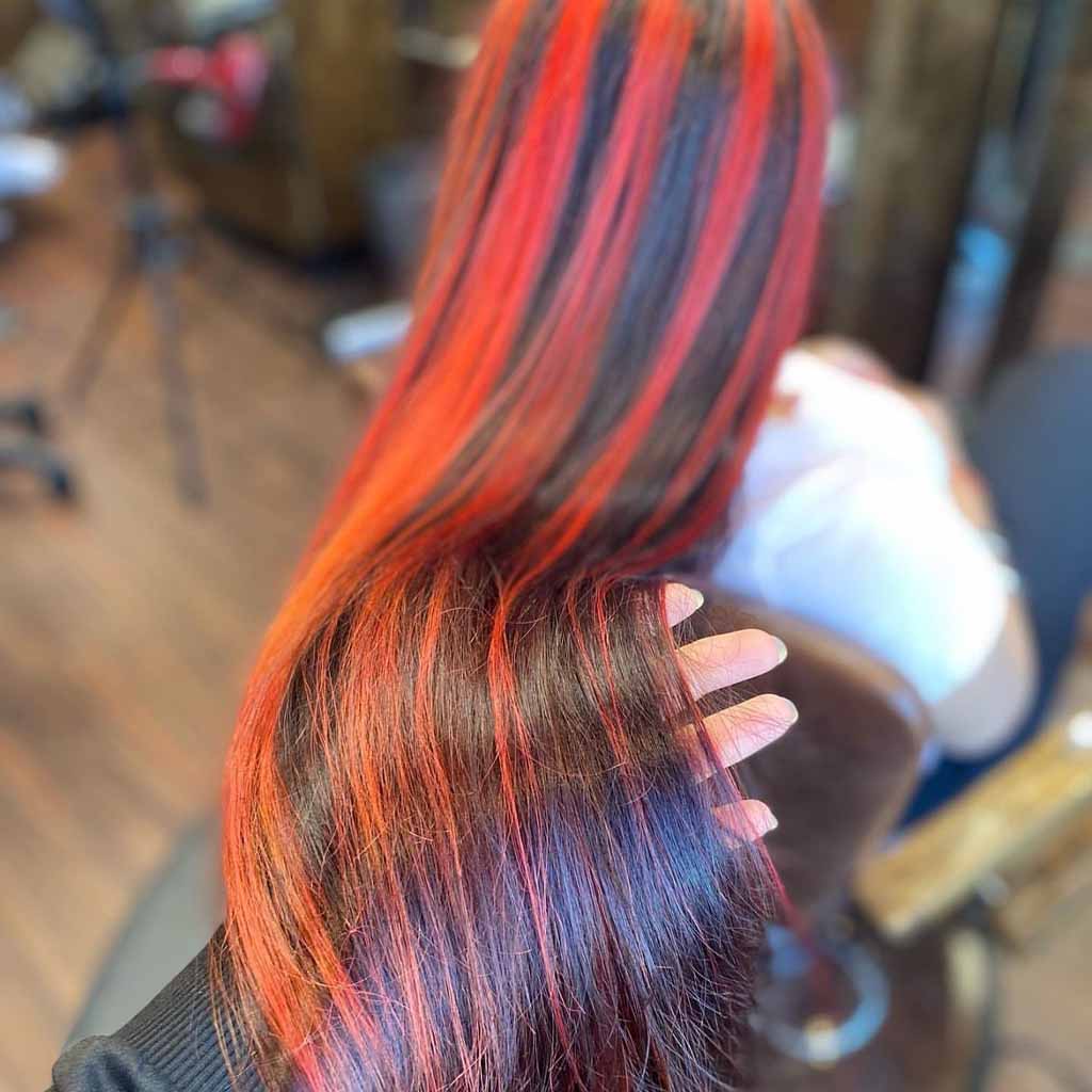 15 Sassy Hairstyles With Streaky Highlights! 2 Long Black Hair With Bright Red Streaks