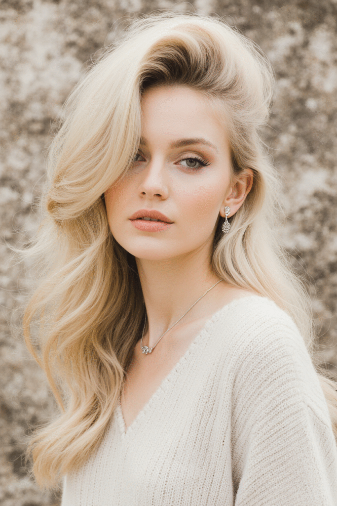 17 Bangs Covering One Eye Hairstyle Ideas 12 Voluminous Blonde Half Updo
