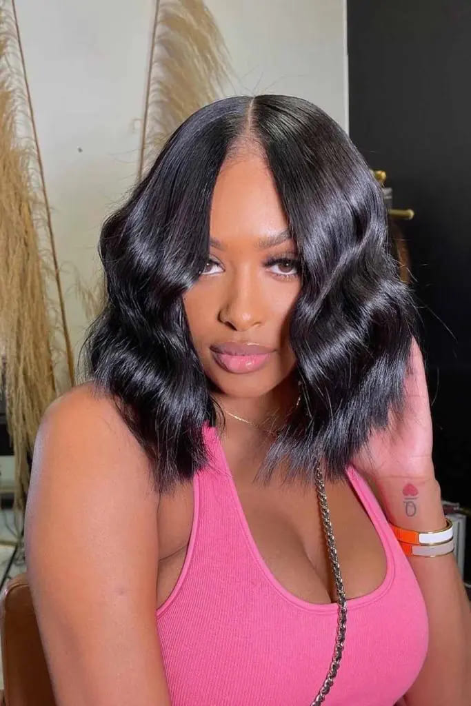 12 Elegant Short Bob Ideas for Black Women 9 Wavy Bob With Middle Part