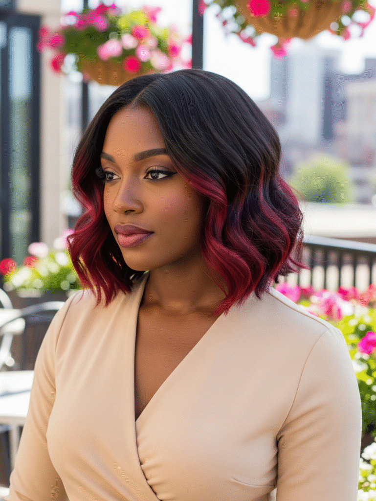 20 Peekaboo Highlights for Black Women 1 Wavy Bob with Red Peekaboo Highlights 2