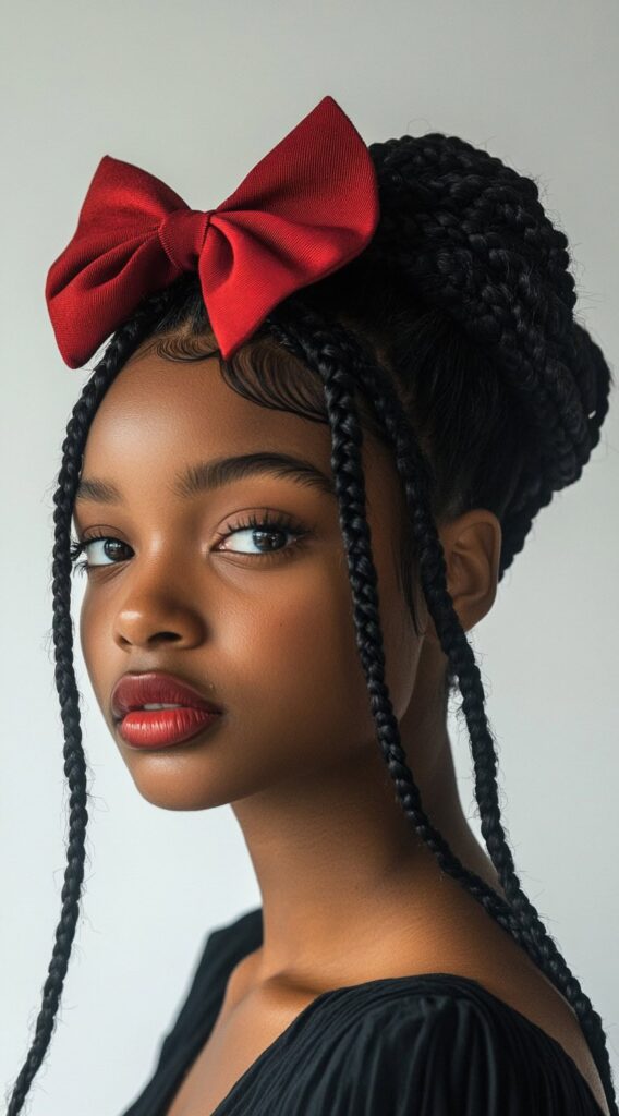 25 Best Bow Hairstyles 14 braided updo with red bow