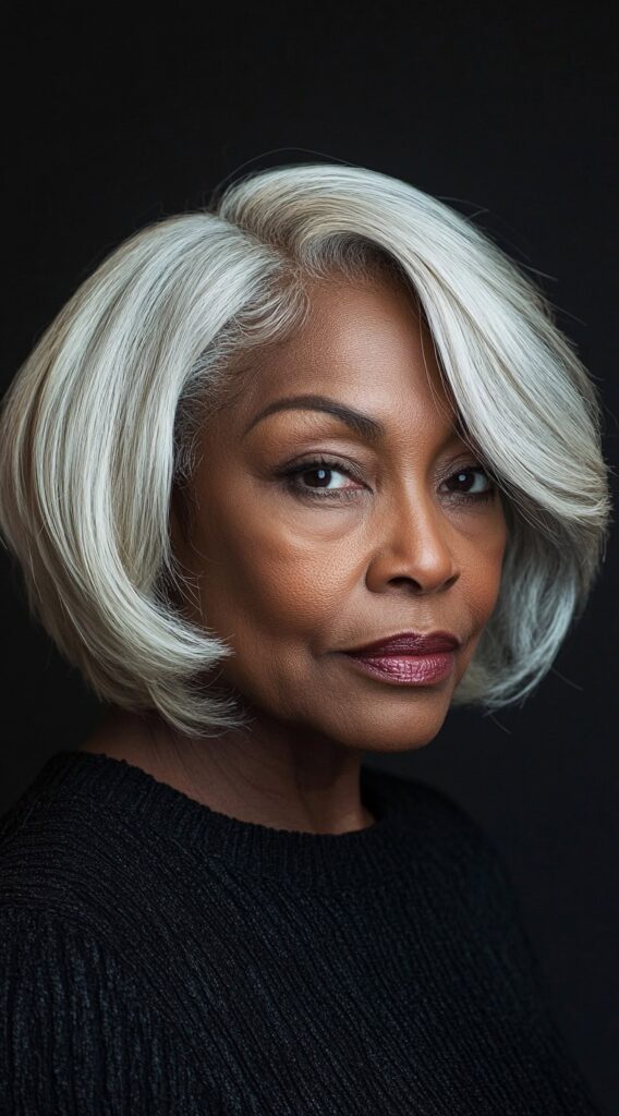 19 Stunning Bob Hairstyles for Older Black Women 5 chic platinum asymmetrical bob
