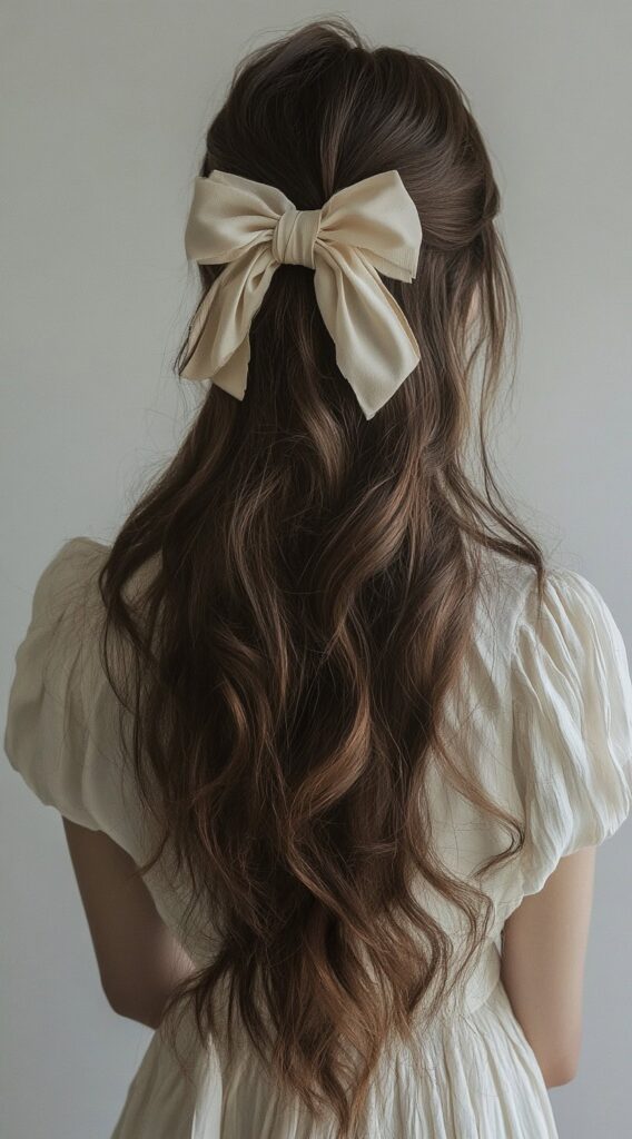 25 Best Bow Hairstyles 2 half up half down with soft bow
