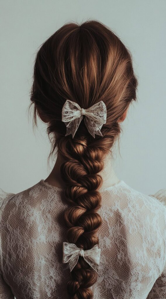 25 Best Bow Hairstyles 15 loose braid with lace bows