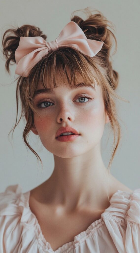 25 Best Bow Hairstyles 11 messy double buns with front bow
