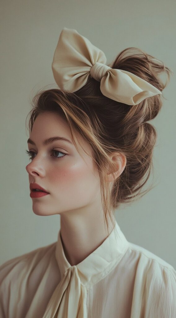 25 Best Bow Hairstyles 20 messy updo with large bow