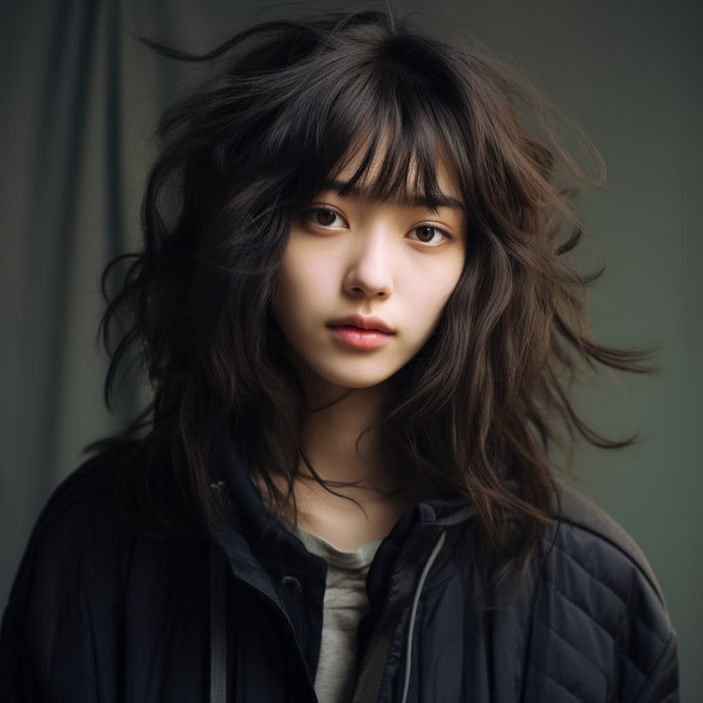 20 Best Fluffy Wolf Cut Ideas for Your Signature Style! 3 Fluffy Korean Black Wolf Cut With Wispy Bangs