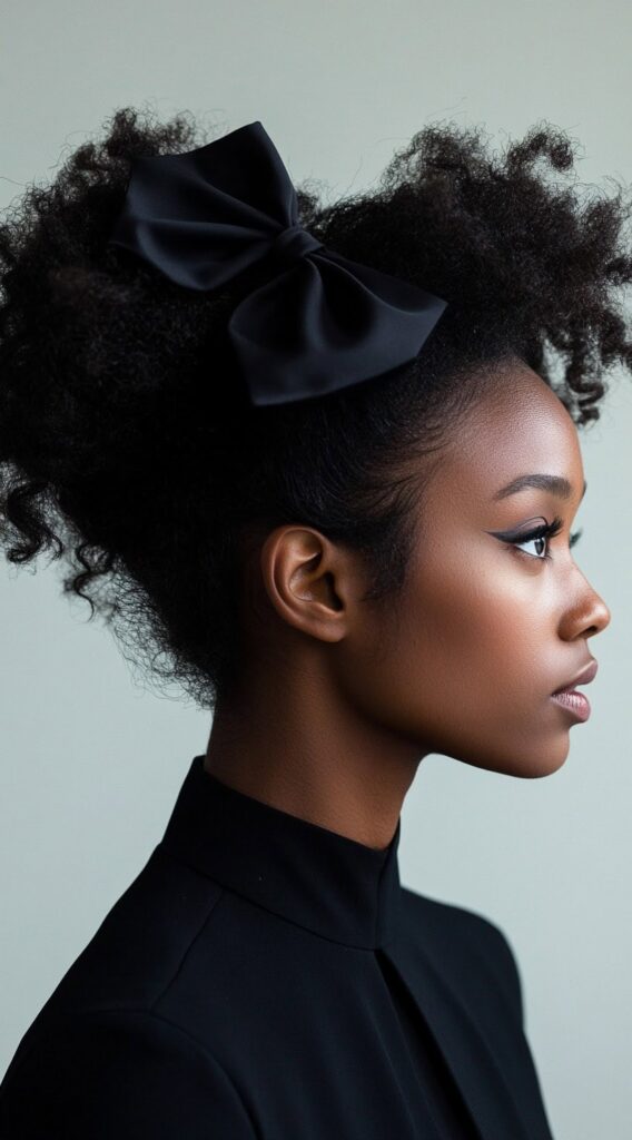 25 Best Bow Hairstyles 3 natural curls with bow accent