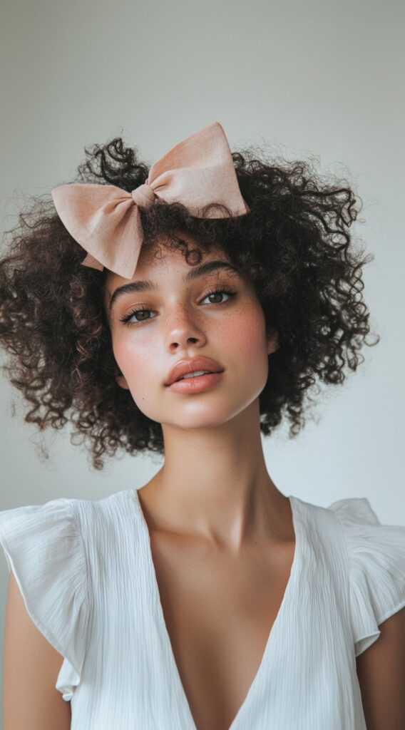 25 Best Bow Hairstyles 16 natural curls with large bow