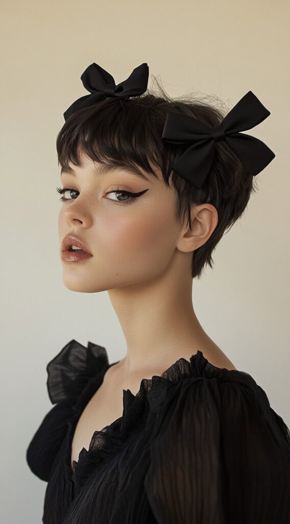 25 Best Bow Hairstyles 6 pixie cut with double bows