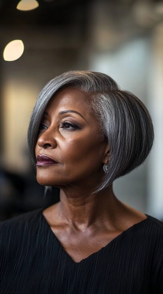 19 Stunning Bob Hairstyles for Older Black Women 2 side swept gray layered bob