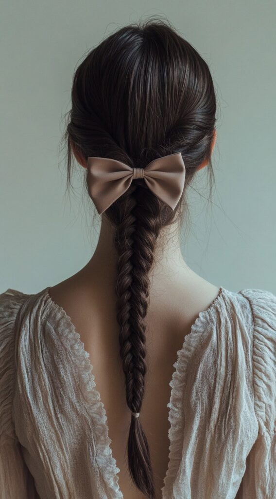 25 Best Bow Hairstyles 23 single braid with center bow